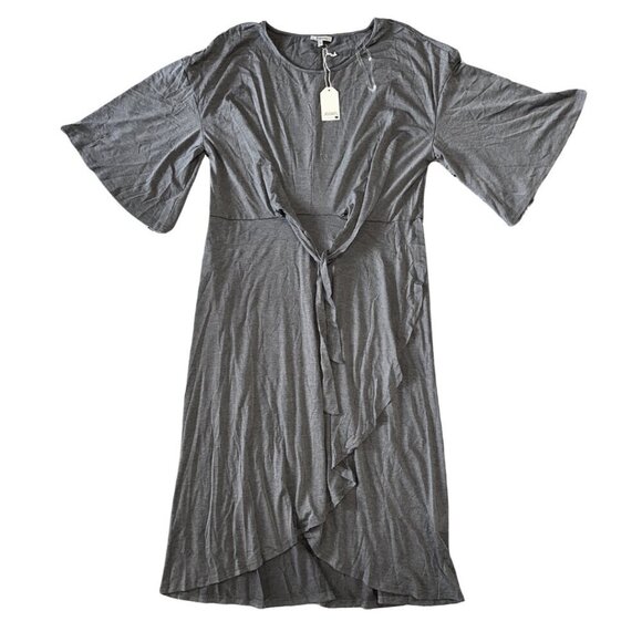 Gray Bell Sleeve Criss Cross Wrap Midi Dress Jodifl Large - Picture 1 of 11